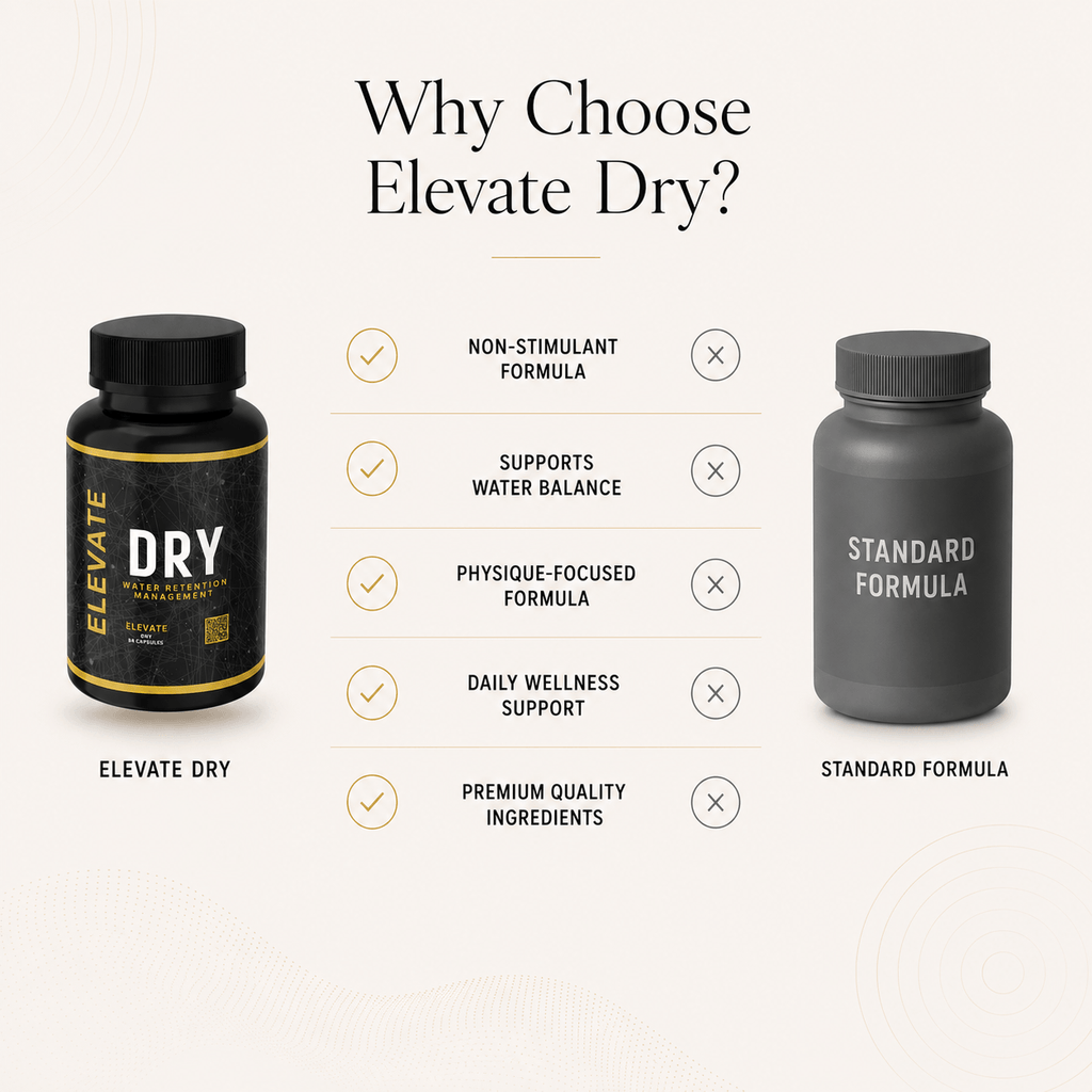 Elevate Dry water balance and definition formula supplement by ElevateSupplementsNI, displayed in a sleek container with label.