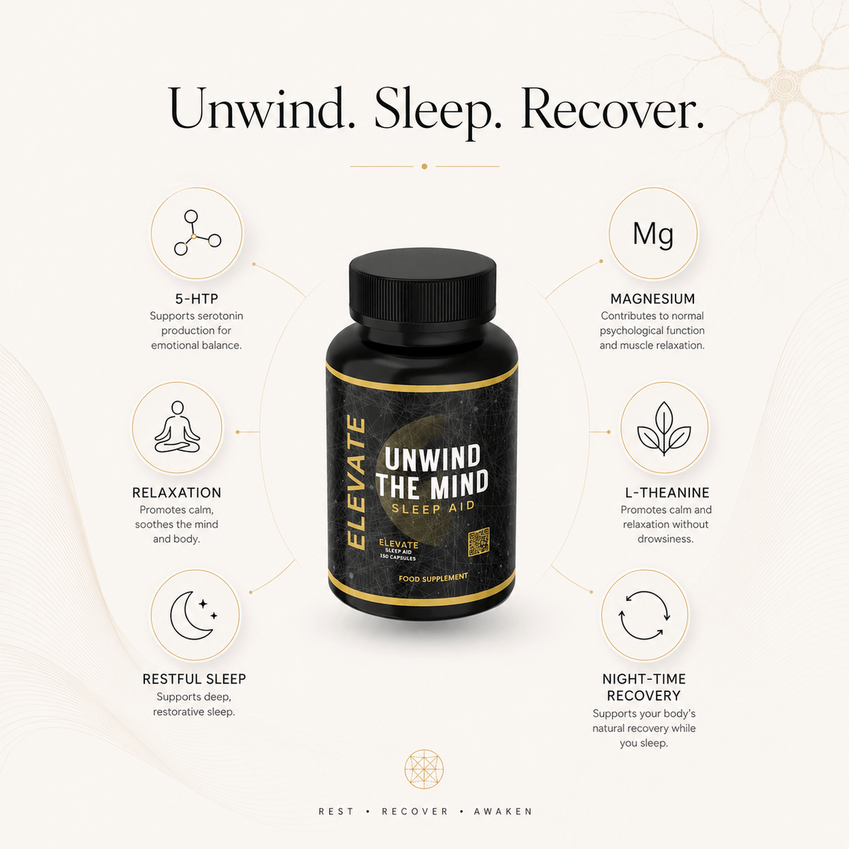 ElevateSleep Aid supplement box with 5-HTP, magnesium, and L-theanine from ElevateSupplementsNI for restful sleep.