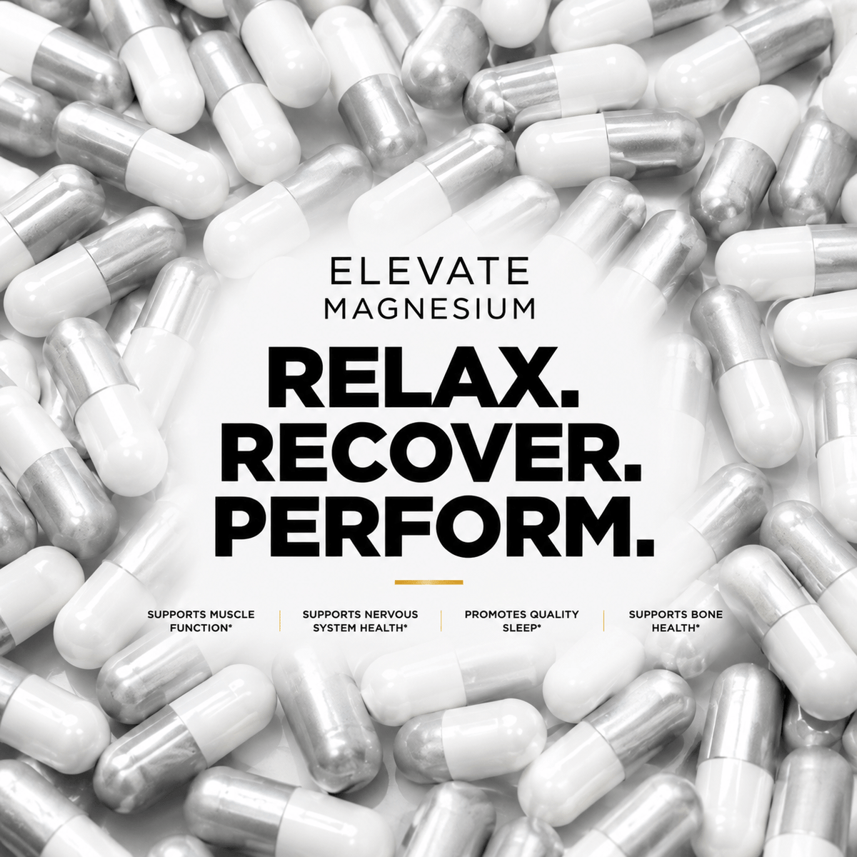 Bottle of Elevate Magnesium Bisglycinate supplement from ElevateSupplementsNI with label and cap visible.