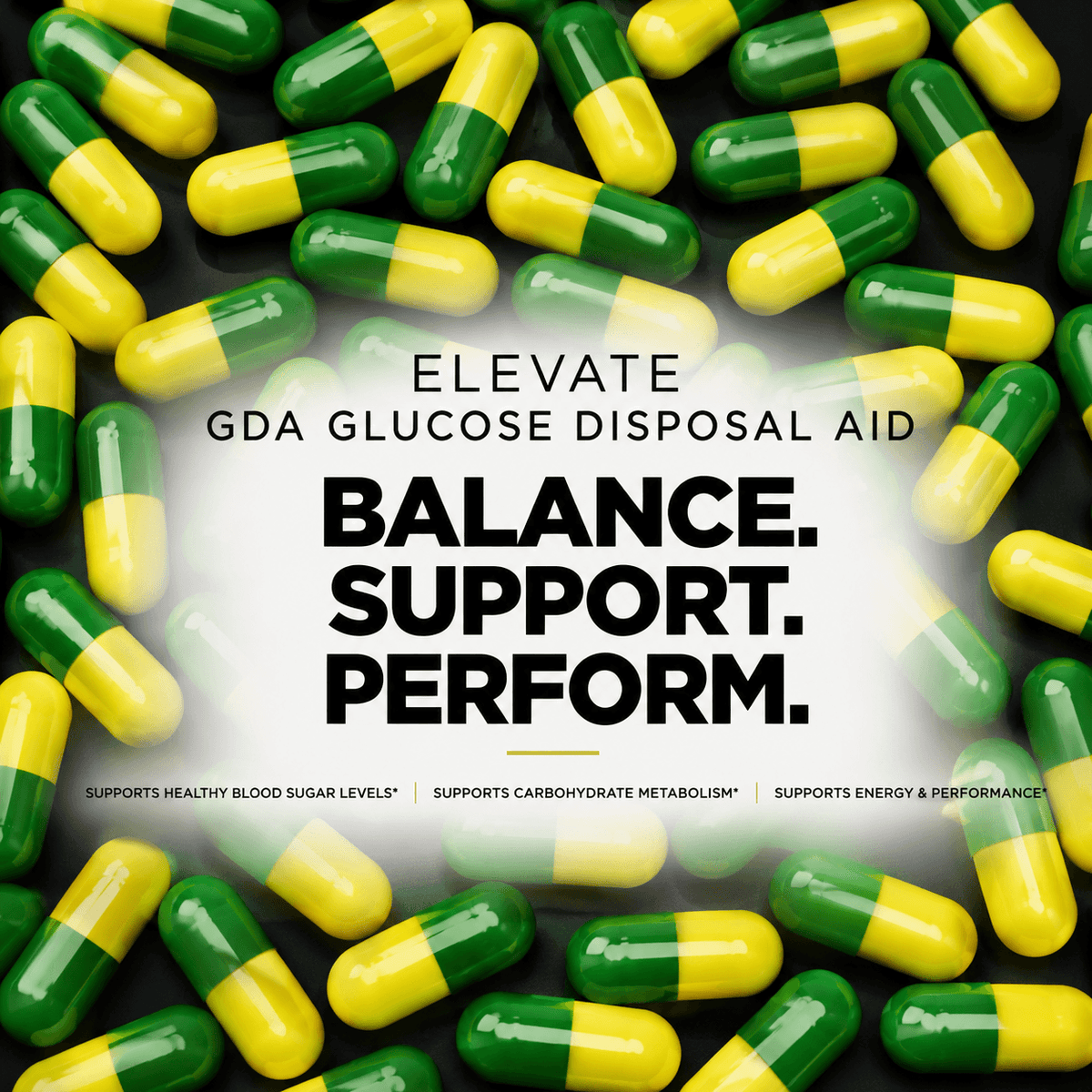 Elevate GDA glucose disposal agent supplement with berberine from ElevateSupplementsNI, showing the product bottle and label.