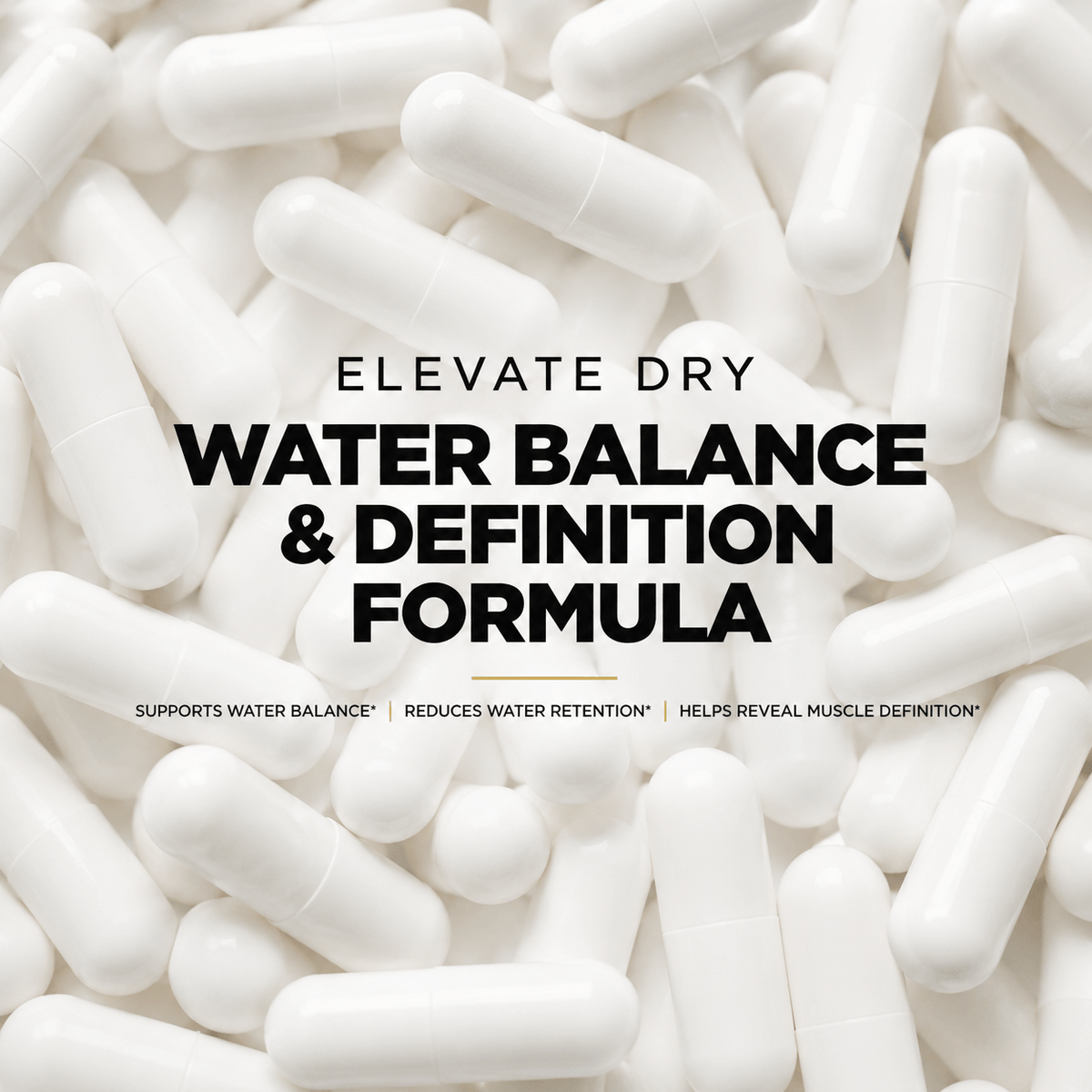 Elevate Dry water balance and definition supplement by ElevateSupplementsNI, showing the product container with label and cap.