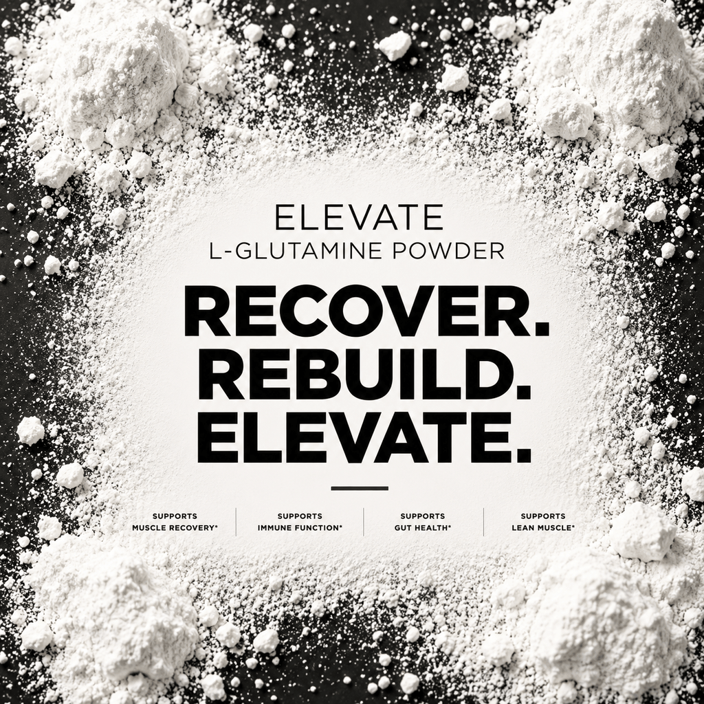 Elevate L-Glutamine supplement in 500g package, ultra micronized powder from ElevateSupplementsNI.