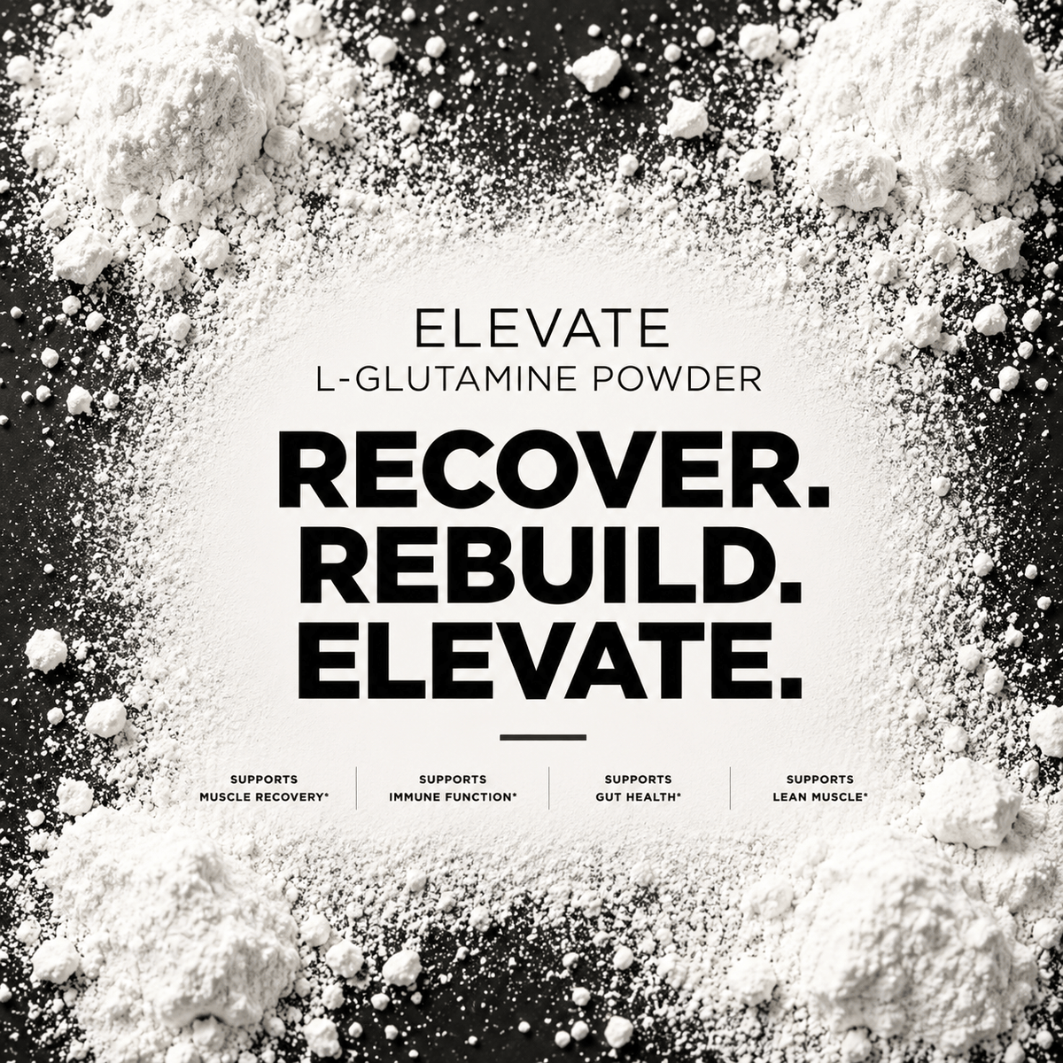 Elevate L-Glutamine supplement in 500g package, ultra micronized powder from ElevateSupplementsNI.
