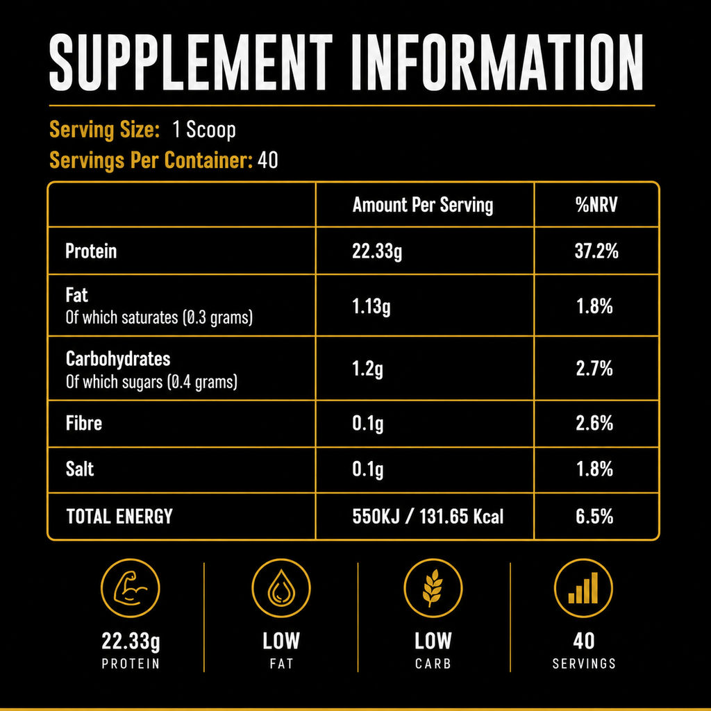 Elevate Whey Protein high protein formula vanilla ice cream flavor 1kg container with nutrition facts and supplement information.