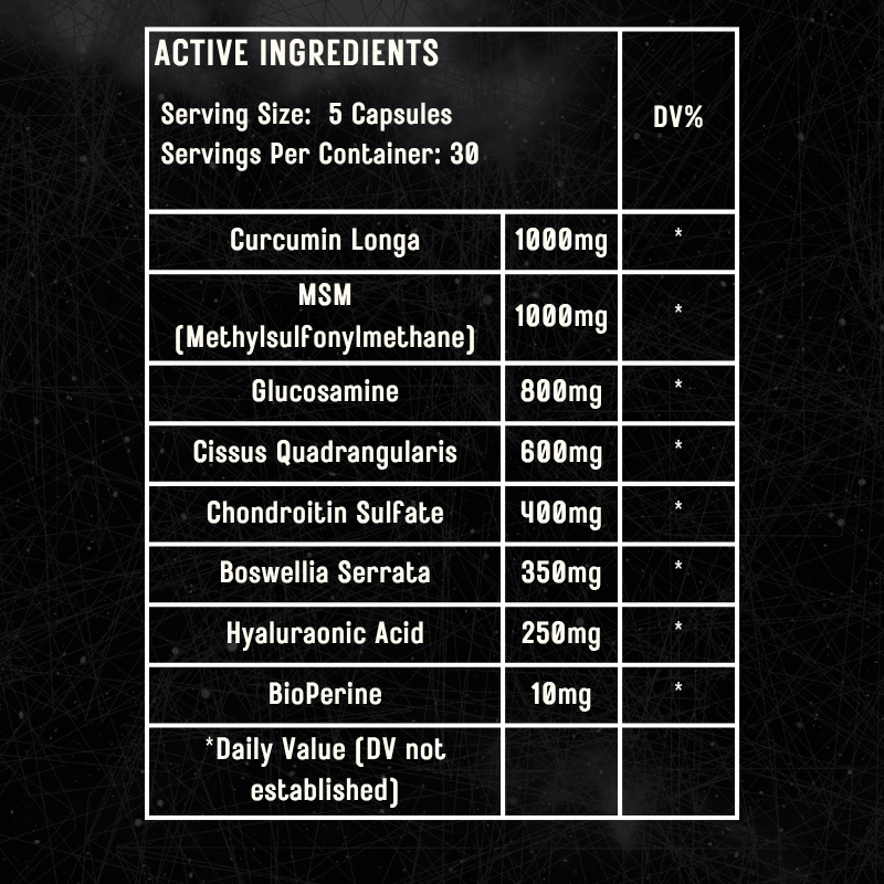 Elevate Joint Support Capsules with glucosamine, chondroitin, and MSM showing supplement bottles and ingredients on a white background.